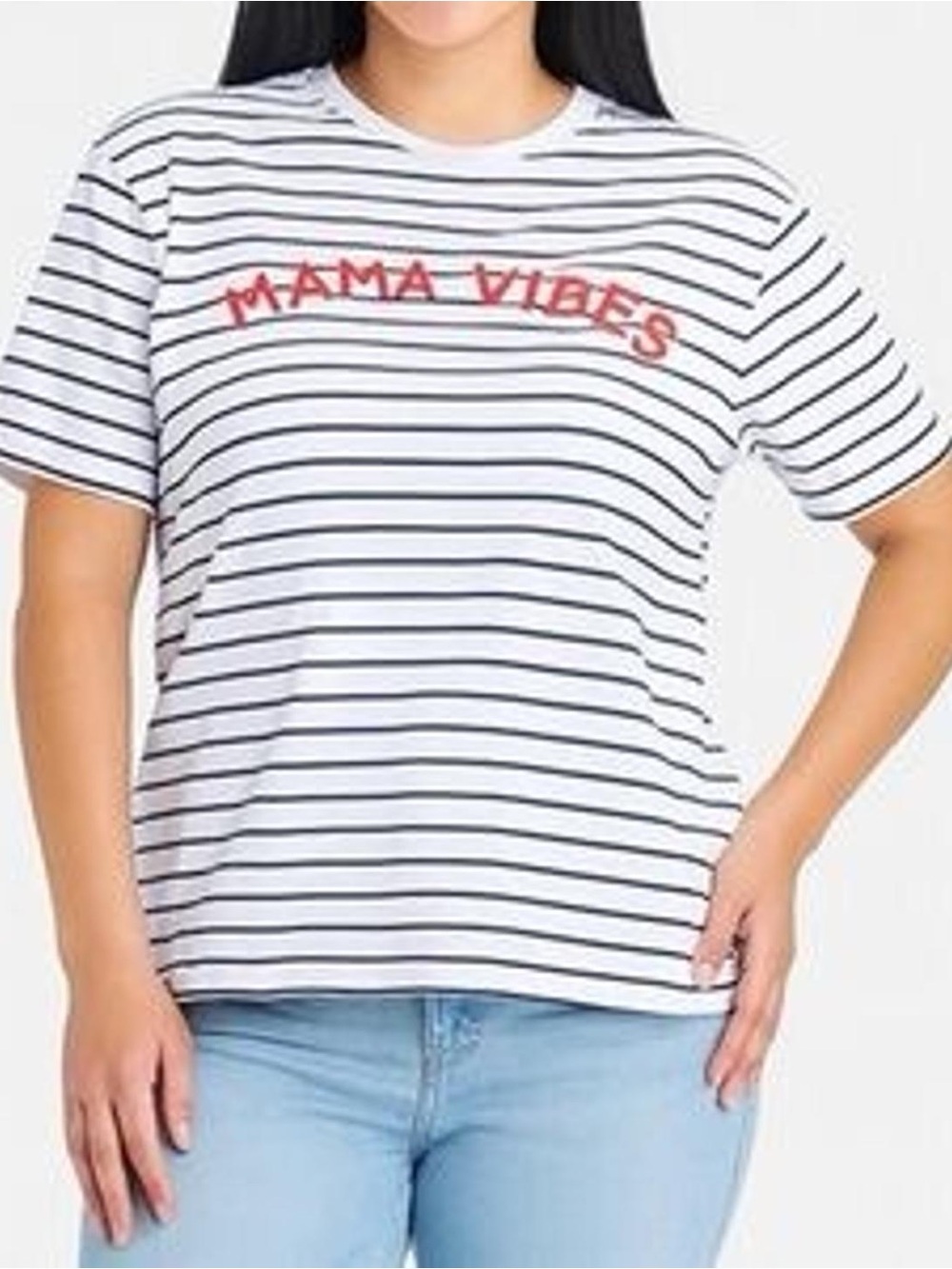 Isabel Maternity by Ingrid & Isabel White Striped 'MAMA VIBES' Tee Size L